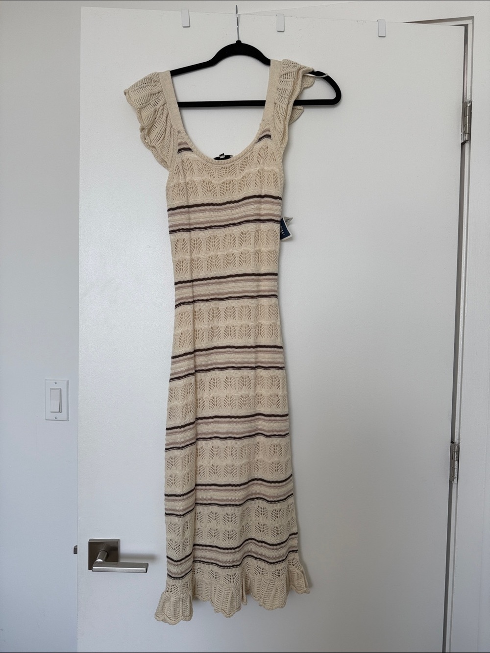 NWT Knit Cream Midi Dress with Brown Stripe Details
